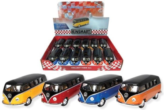 KINSMART – Volkswagen Classical Bus – Modellino cm12 c/porte apribili – c/pull-back and go In espo da 12pz (40x29cm) 4ass…x12…x48